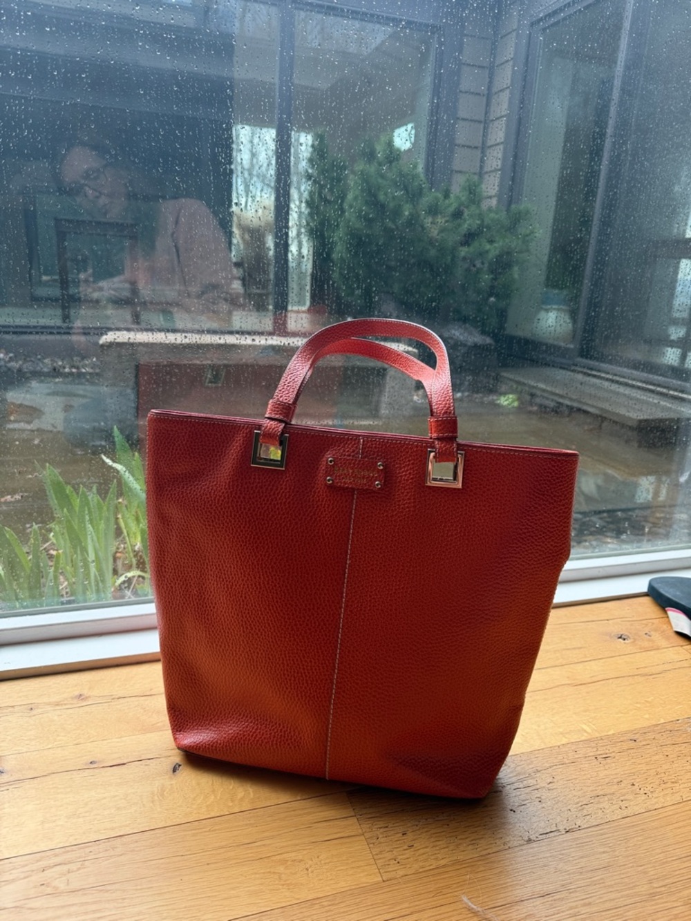 kate spade Red Leather Tote with Gold-Tone Accents